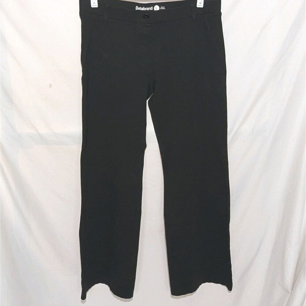 Betabrand Pants Women's Sz Large Black Stretch Flat Front Bootcut Leg 10" Hem